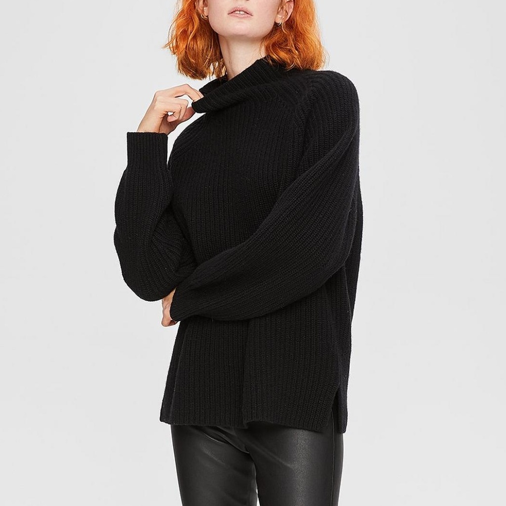NWT $395 Theory PATE Black Mock Neck Oversized Wool Cashmere Knit SIZE S - Picture 3 of 5